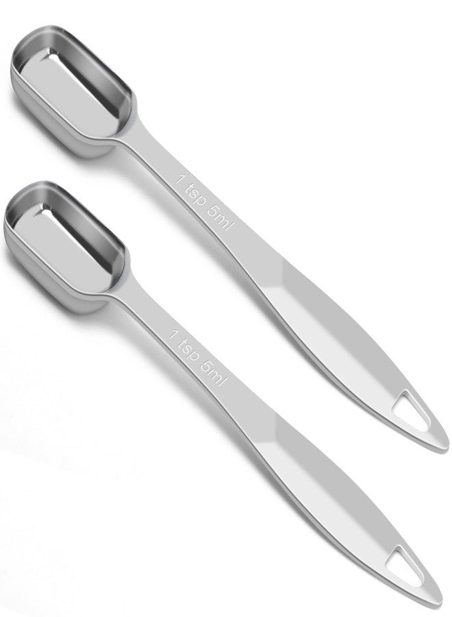 AUOIKK 2 Pcs 1 Teaspoon(5 mL | 1 Tsp | 1/3 Tbsp | 5 cc | 1/6 oz) Stainless Steel Single Measuring Spoon, Long Handle Metal Measuring Spoon, Kitchen Gadgets for Cooking & Baking - Image 1